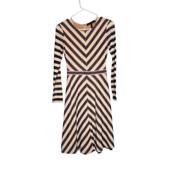BCBG Max Azria Kristina Dress Long Sleeve Fit & Flare Navy White Zip Back XXS - Picture 1 of 14
